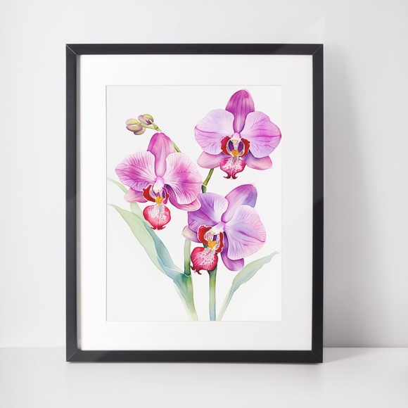 Watercolor Orchids Wall Art Illustration Print Poster Unframed - Picture 2 of 6